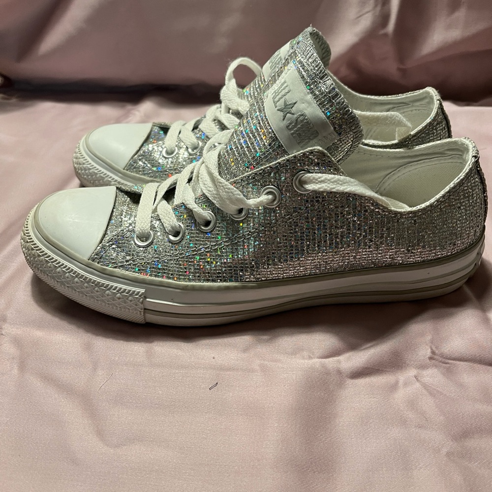 Converse Lo-Top Sneakers Silver Glitter Women’s Size 8 (514291F) - Picture 5 of 6